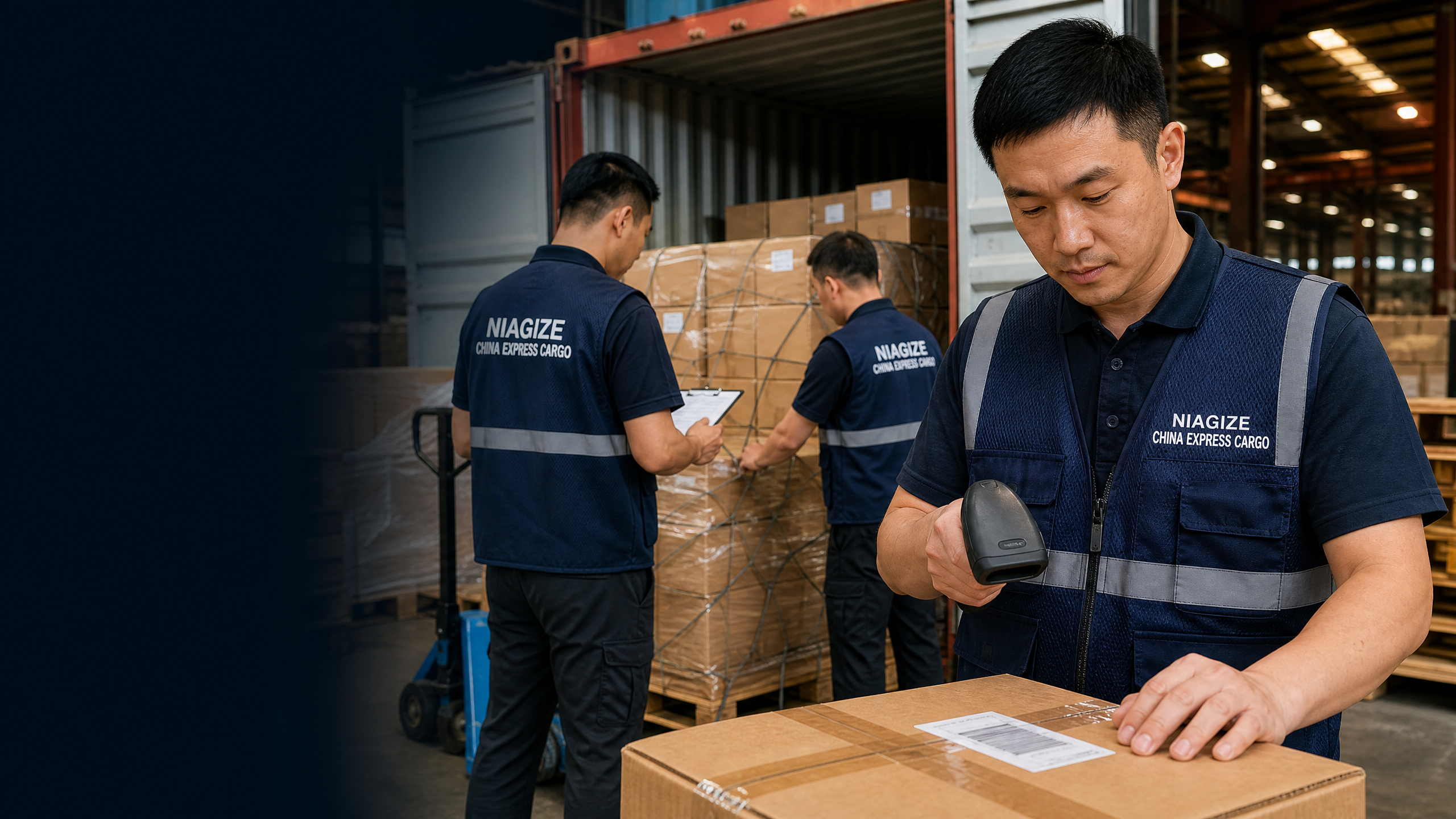 Niagize China Express Cargo warehouse team preparing export cargo in Guangzhou