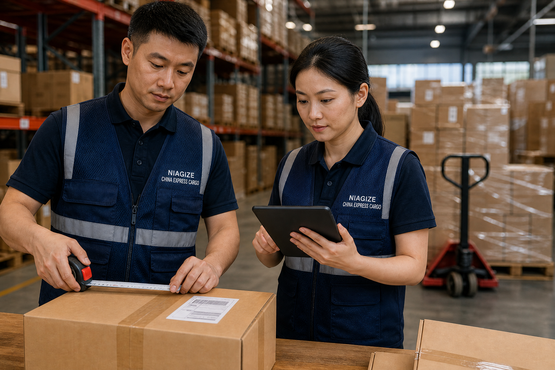 Niagize warehouse team checking a carton before shipment